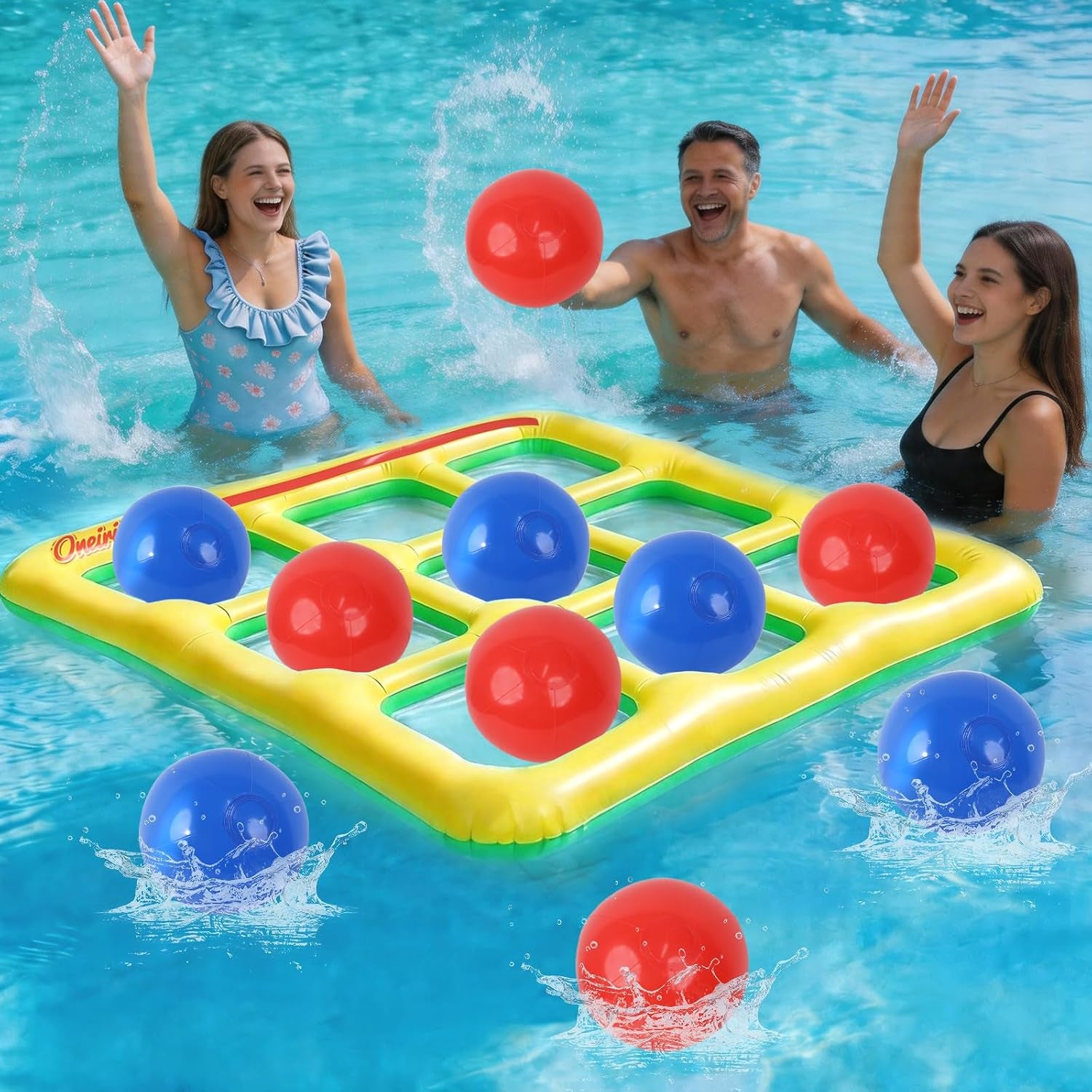 Tic Tac Toe Pool Toys Set, Floating Inflatable Toy with 10 Balls, Fun Water Game for Kids Teens Adults, Pool, Beach & Outdoor, 2-10 Players