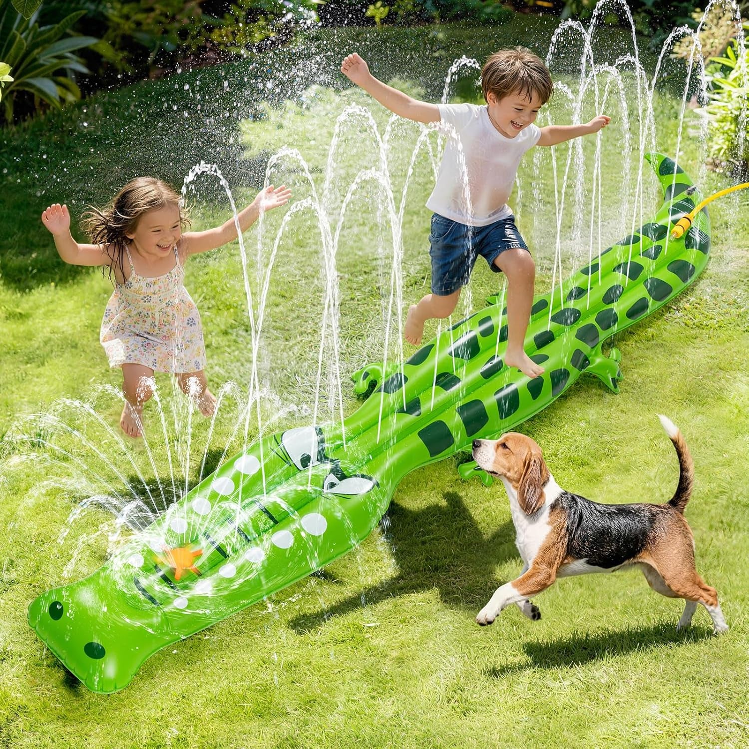 Water Sprinkler for Kids, 99"×15" Extra Large Crocodile Inflatable Kids Sprinkler, Durable Sprinkler Splash Pad for Ages 3 4 5 6 7 8 9, Outdoor Water Play Sprinklers for Boys, Girls and Dogs