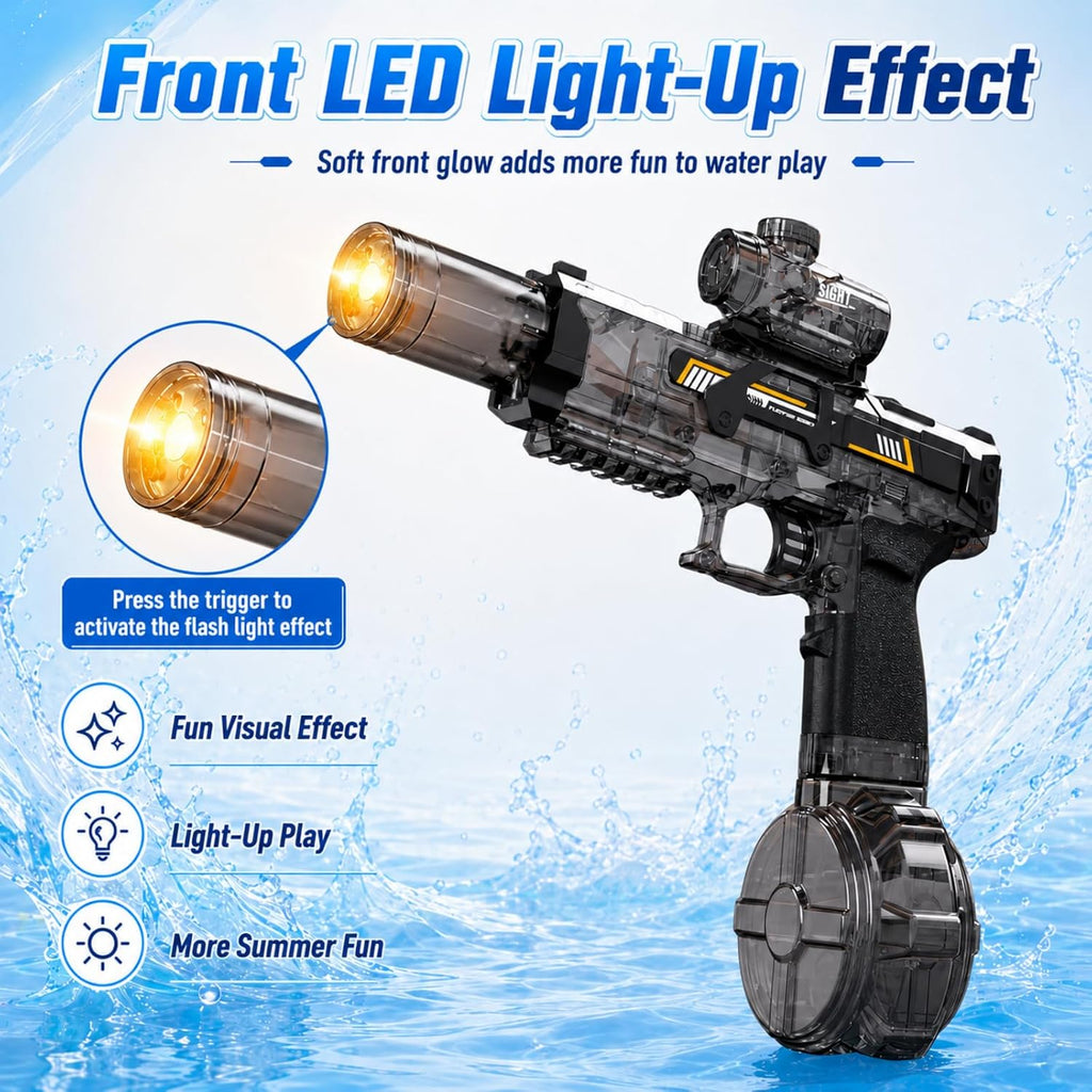 2 Pack Electric Water Guns, Automatic Squirt Guns for Kids | Rechargeable Battery Water Blasters with LED Lights, Sound Effects, Goggles, Pool Beach Backyard Summer Play