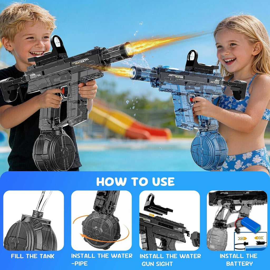 Electric Water Gun for Kids Adult, Automatic Squirt Pistol Guns with Large Capacity & 26-32FT Range, Rechargeable Watergun Toys for Pool, Beach, Backyard Summer Water Blaster Games, Black