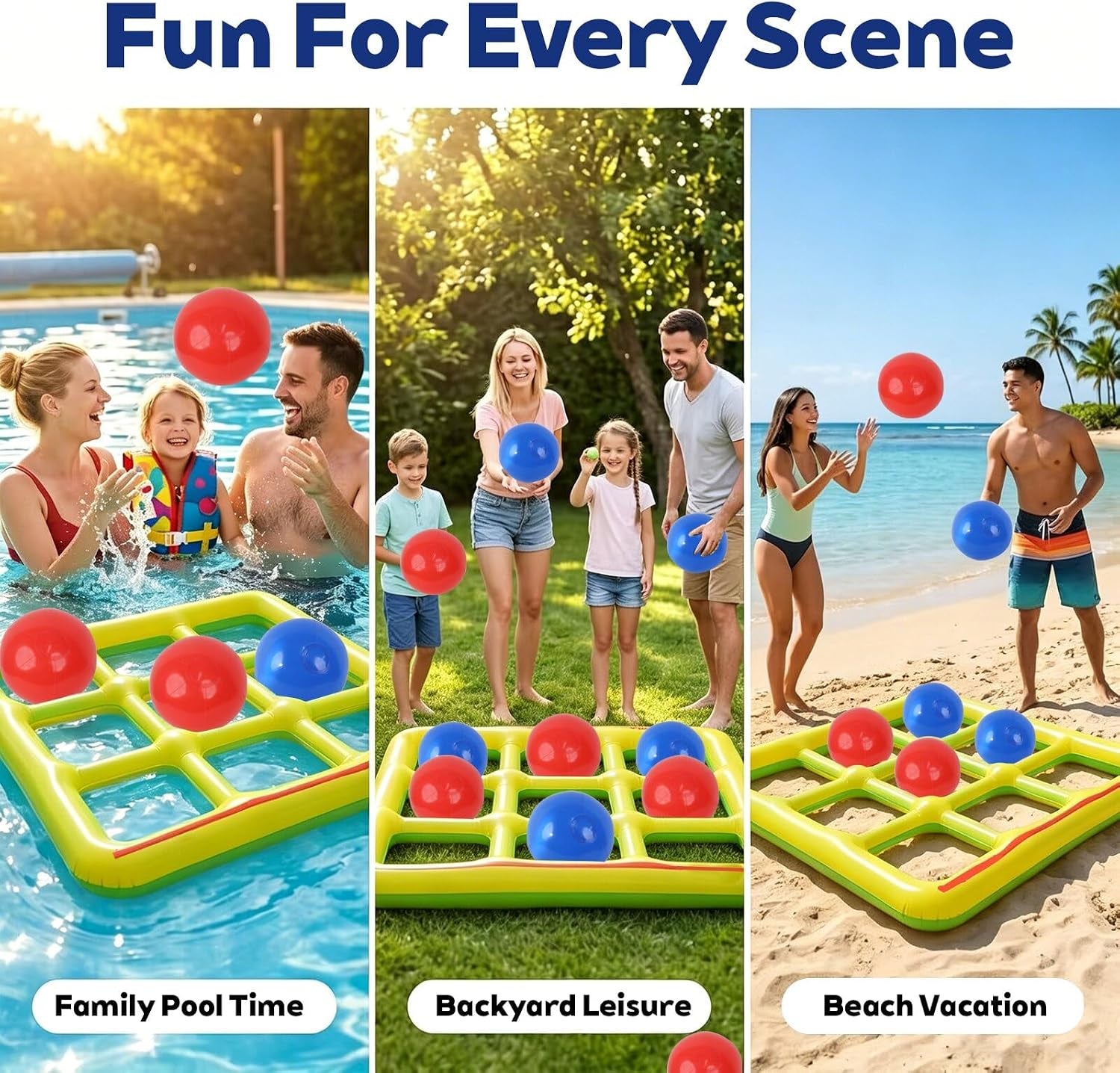 Tic Tac Toe Pool Toys Set, Floating Inflatable Toy with 10 Balls, Fun Water Game for Kids Teens Adults, Pool, Beach & Outdoor, 2-10 Players