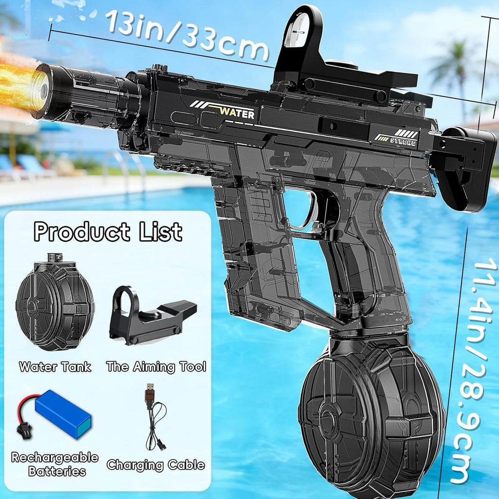 Electric Water Gun for Kids Adult, Automatic Squirt Pistol Guns with Large Capacity & 26-32FT Range, Rechargeable Watergun Toys for Pool, Beach, Backyard Summer Water Blaster Games, Black