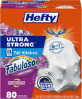 Ultra Strong 13 Gallon Trash Bags, Tall Kitchen Trash Bags 13 Gallon Size, Resist Leaks, Punctures, and Rips, Continuous Odor Control, White, Fabuloso Lavender Scent, 80 Bags