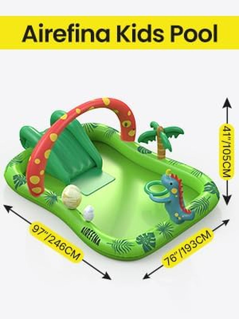 Inflatable Kids Pool,  Dino Planet Inflatable Play Center Kiddie Pool with Water Slide, Ultra Thick 97"X76"X41" Toddler Pool with Play Ball Hoop, for Backyard, Garden, Water Park, Ages 3+