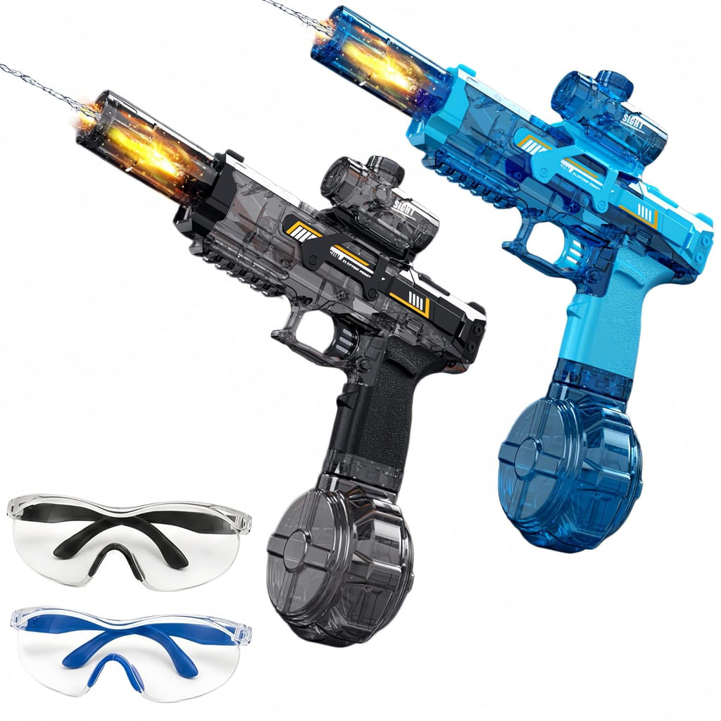 2 Pack Electric Water Guns, Automatic Squirt Guns for Kids | Rechargeable Battery Water Blasters with LED Lights, Sound Effects, Goggles, Pool Beach Backyard Summer Play