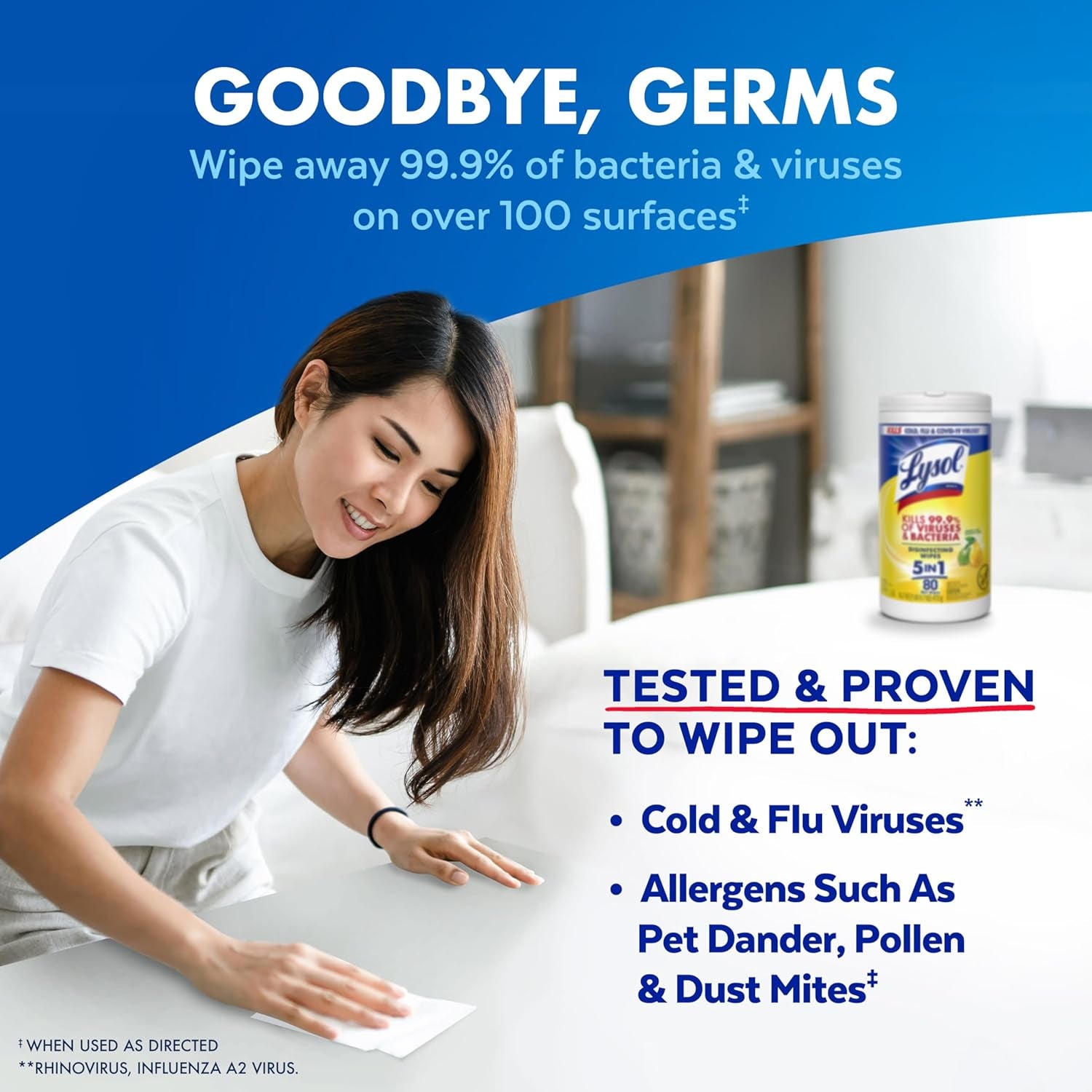 Disinfecting Wipes, All Purpose Cleaner, Multi-Surface Antibacterial Cleaning Wipes, Household Cleaning Supplies, Dorm Essentials, Lemon + Mango & Hibiscus + Crisp Linen Scent, 80 Ct. (4 Pack)