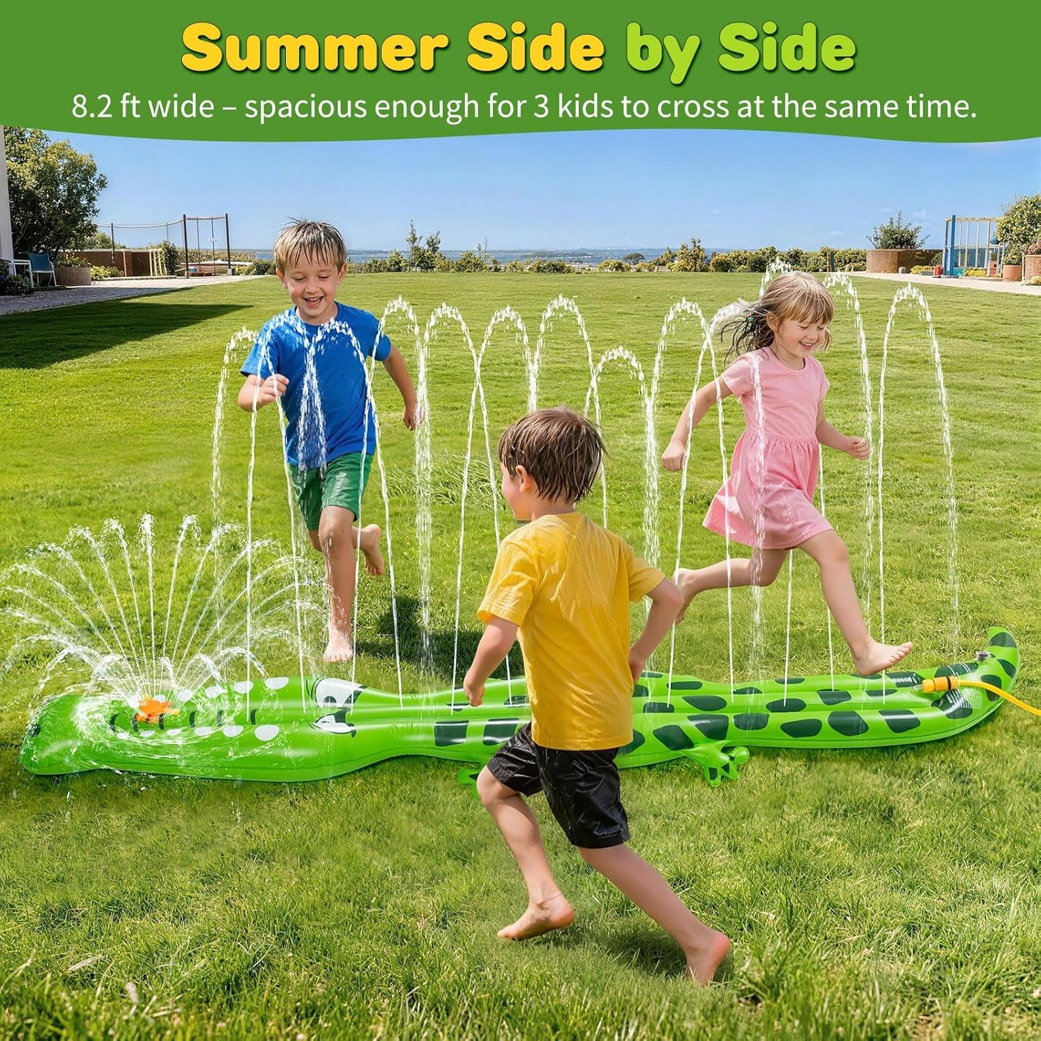 Water Sprinkler for Kids, 99"×15" Extra Large Crocodile Inflatable Kids Sprinkler, Durable Sprinkler Splash Pad for Ages 3 4 5 6 7 8 9, Outdoor Water Play Sprinklers for Boys, Girls and Dogs