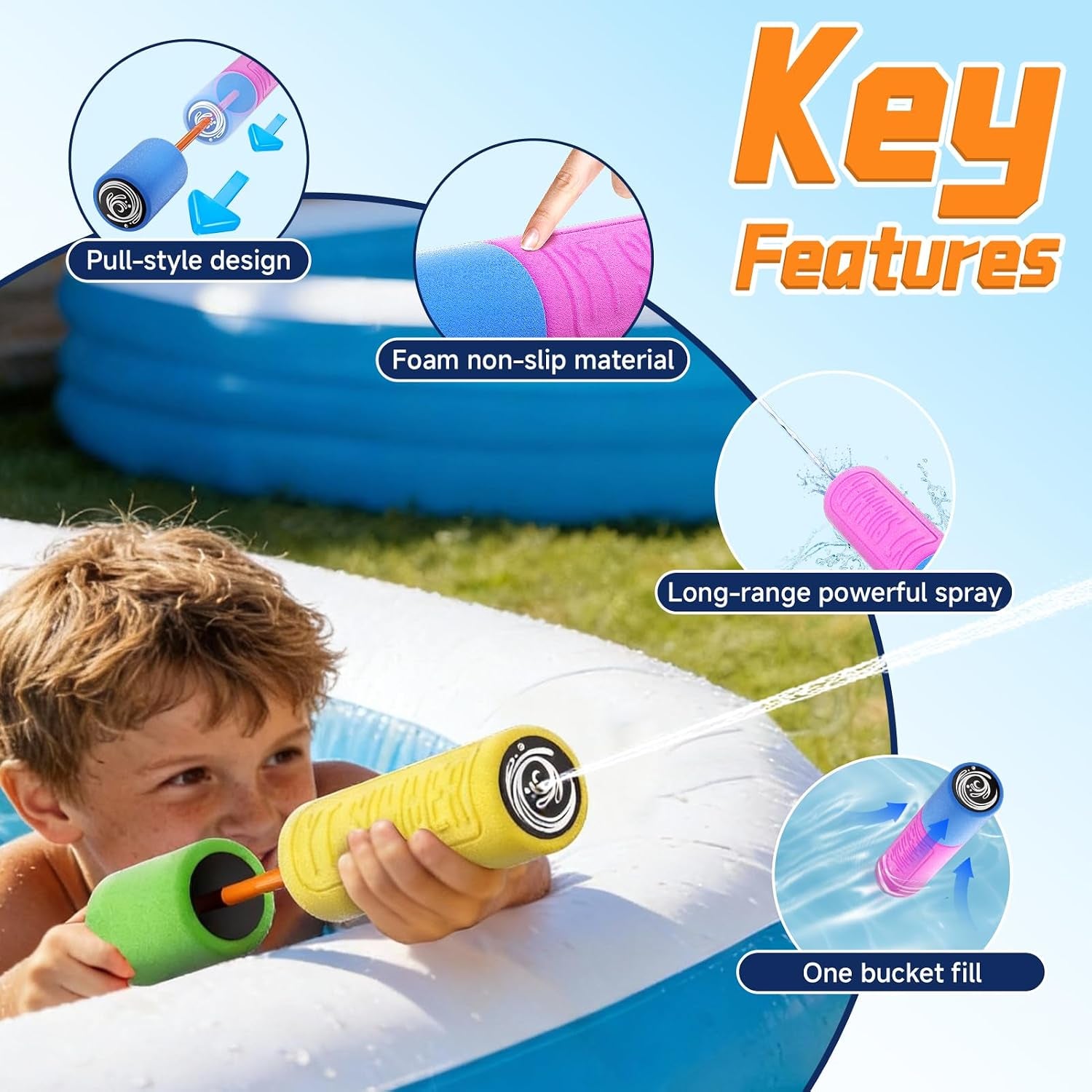 Water Guns for Kids Adults Toddler, High-Capacity Foam Squirt Gun Toy, Summer Fun Water Toys for Pool Outdoor Beach Games, Water Blaster for Ages 4-8 8-12 Boys Backyard Party Play (6.3" 6PCS)