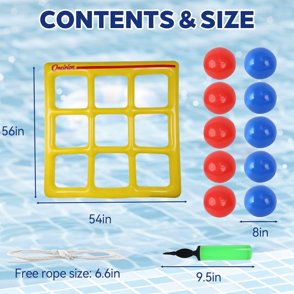 Tic Tac Toe Pool Toys Set, Floating Inflatable Toy with 10 Balls, Fun Water Game for Kids Teens Adults, Pool, Beach & Outdoor, 2-10 Players