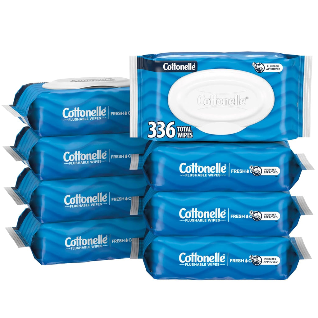 Cottonelle Fresh Feel Flushable Wet Wipes, Adult Wet Wipes, 8 Flip-Top Packs, 42 Wipes per Pack (336 Total Wipes), Packaging May Vary