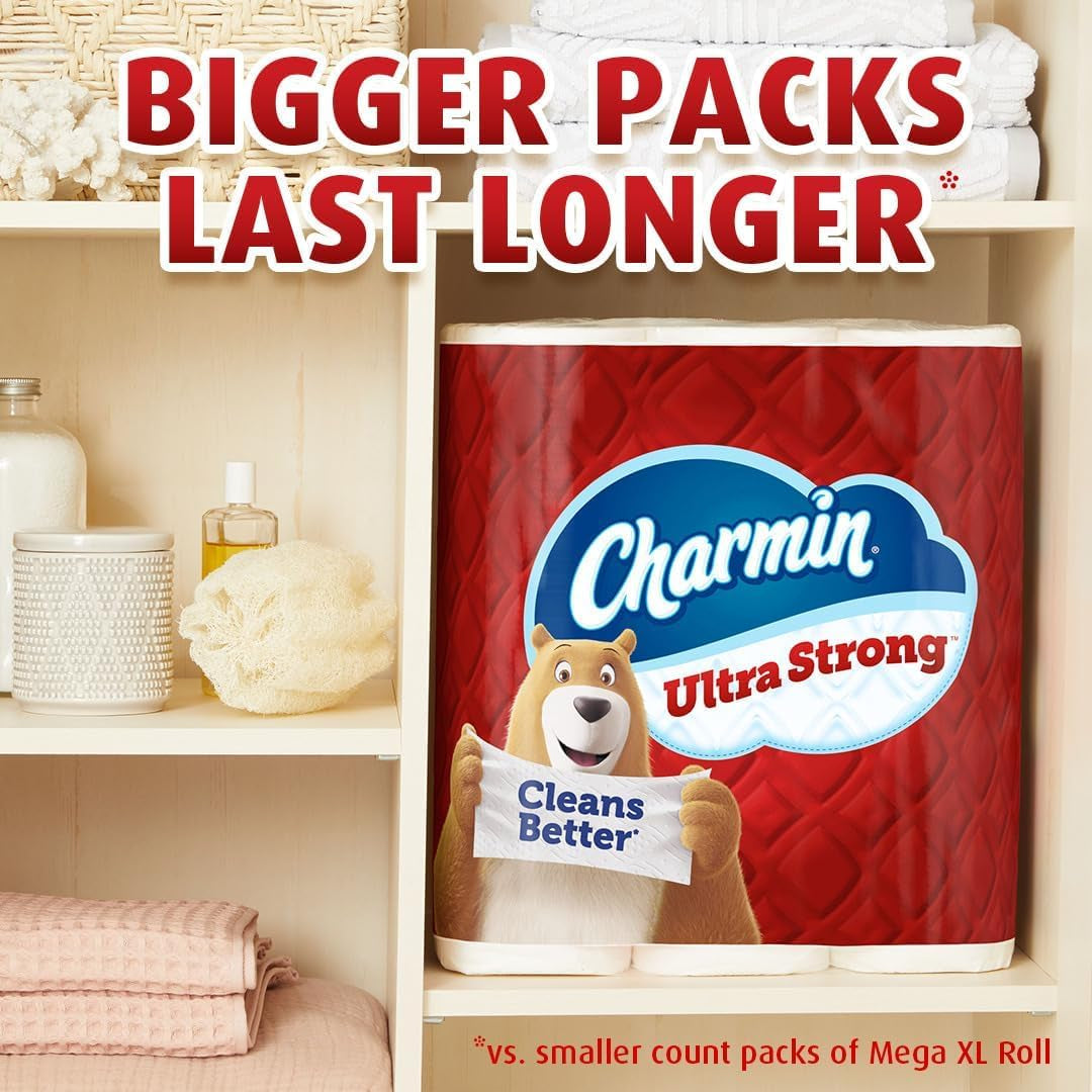 Ultra Strong Toilet Paper, 6 Mega = 24 Regular Rolls, 2-Ply, White