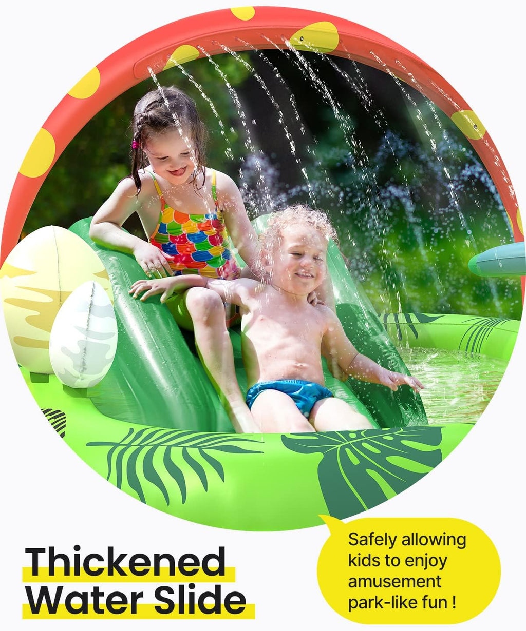 Inflatable Kids Pool,  Dino Planet Inflatable Play Center Kiddie Pool with Water Slide, Ultra Thick 97"X76"X41" Toddler Pool with Play Ball Hoop, for Backyard, Garden, Water Park, Ages 3+