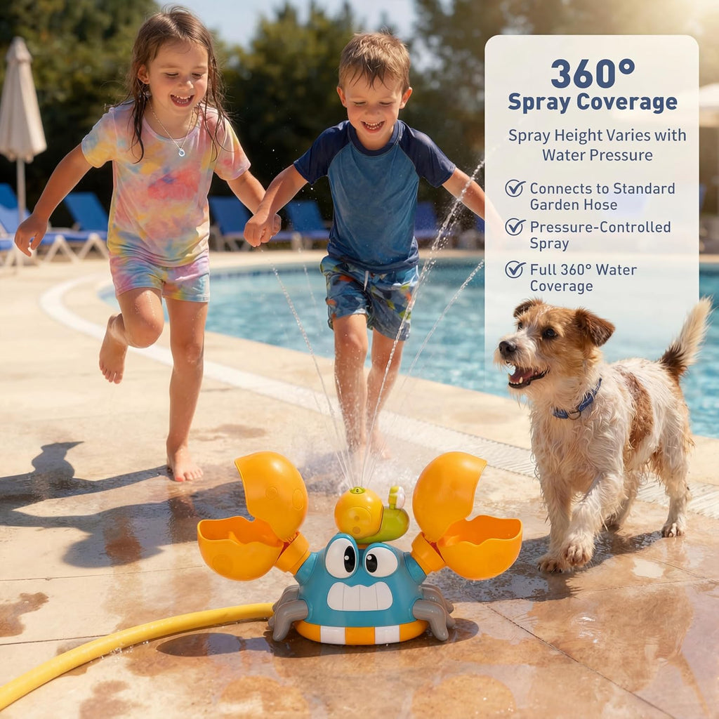 Water Sprinkler for Kids, 3-In-1 Crab Outdoor Toy with Toss Game, Batting Game & Splashing Fun, Attaches to Garden Hose, Summer Backyard Lawn Toy for Boys & Girls Ages 3-8 (Blue Crab)