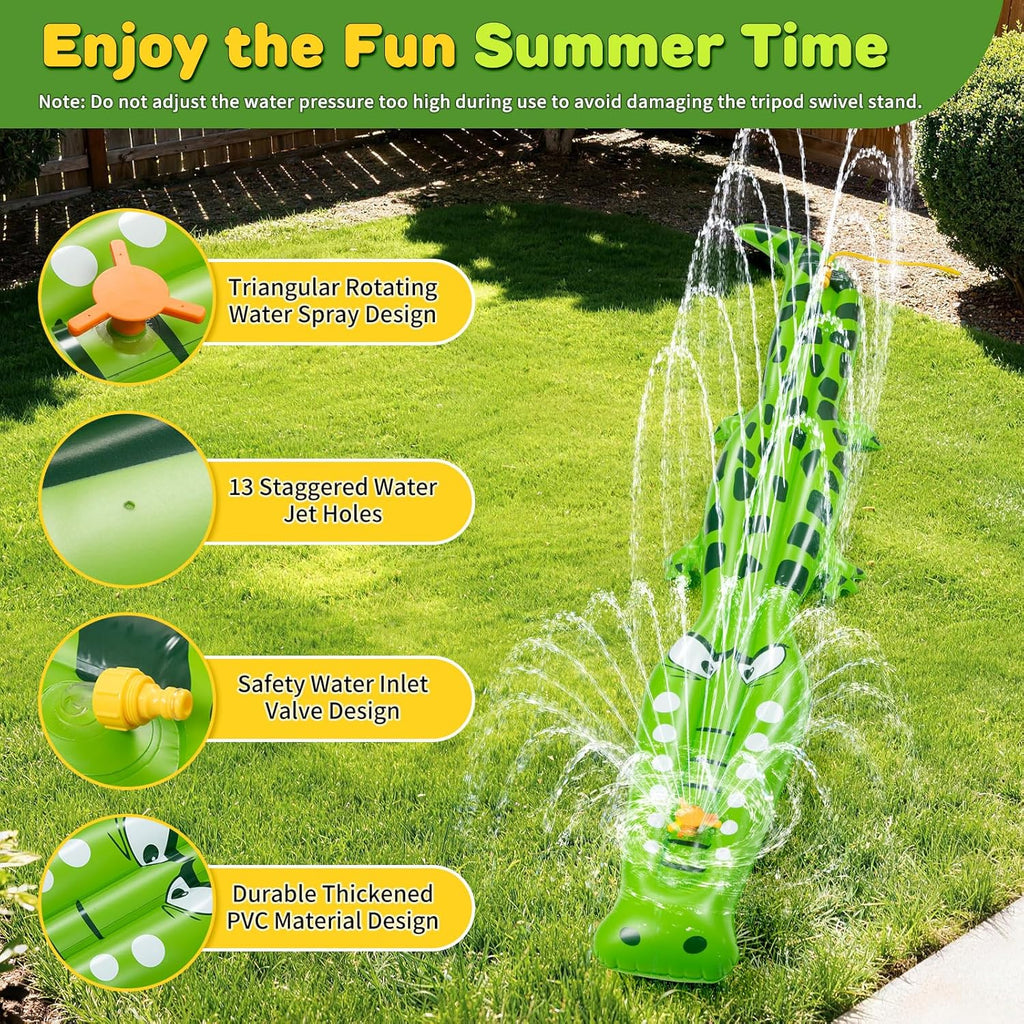 Water Sprinkler for Kids, 99"×15" Extra Large Crocodile Inflatable Kids Sprinkler, Durable Sprinkler Splash Pad for Ages 3 4 5 6 7 8 9, Outdoor Water Play Sprinklers for Boys, Girls and Dogs