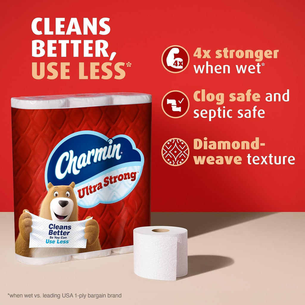 Ultra Strong Toilet Paper, 6 Mega = 24 Regular Rolls, 2-Ply, White