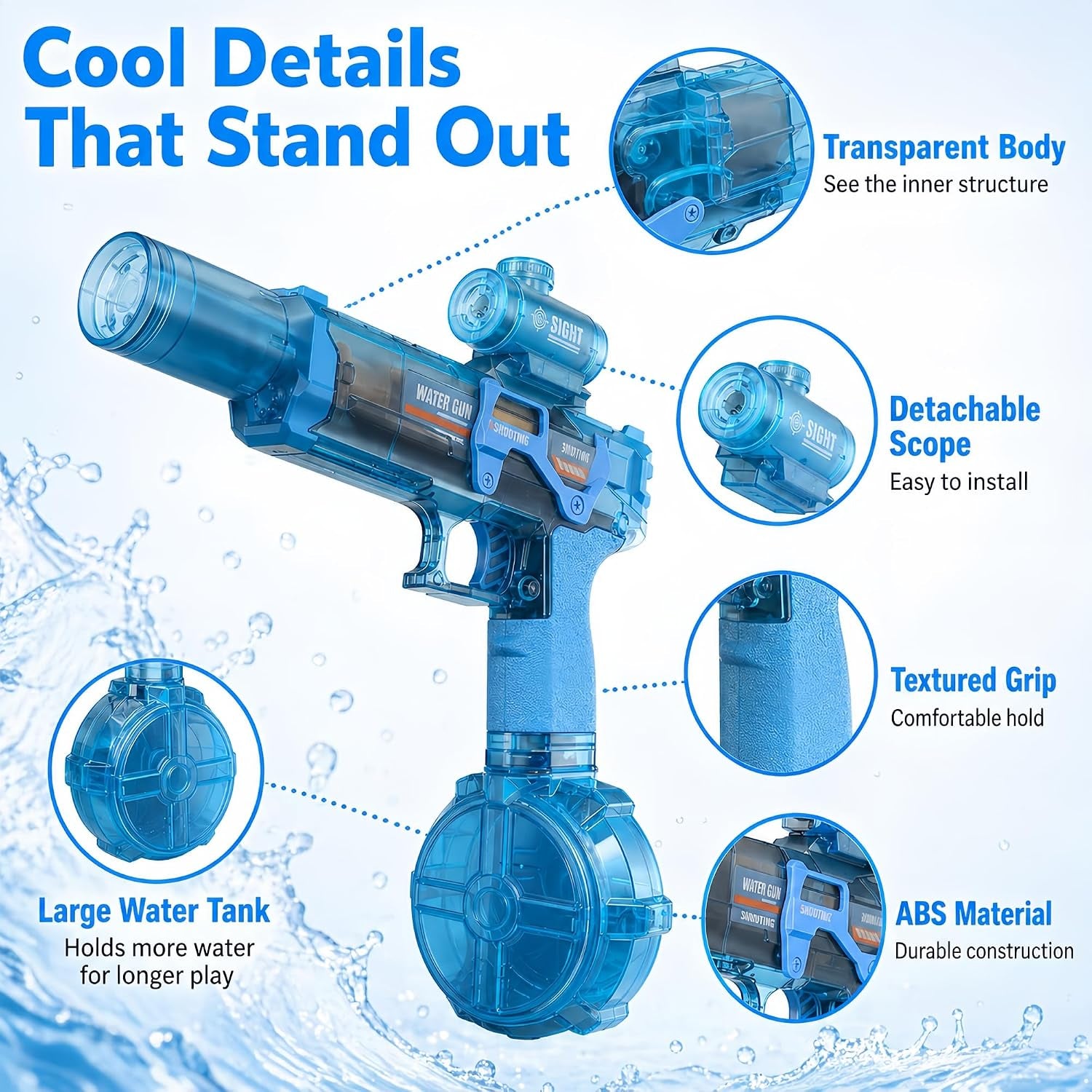 2 Pack Electric Water Guns, Automatic Squirt Guns for Kids | Rechargeable Battery Water Blasters with LED Lights, Sound Effects, Goggles, Pool Beach Backyard Summer Play