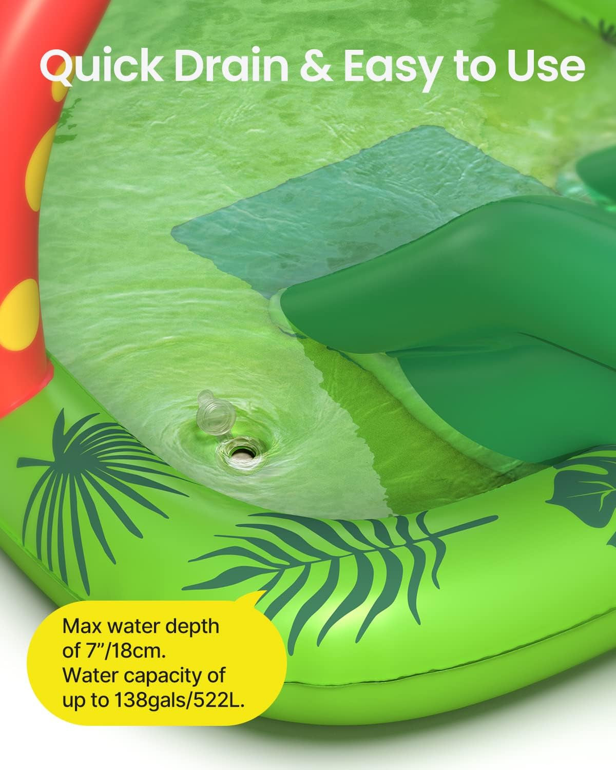 Inflatable Kids Pool,  Dino Planet Inflatable Play Center Kiddie Pool with Water Slide, Ultra Thick 97"X76"X41" Toddler Pool with Play Ball Hoop, for Backyard, Garden, Water Park, Ages 3+
