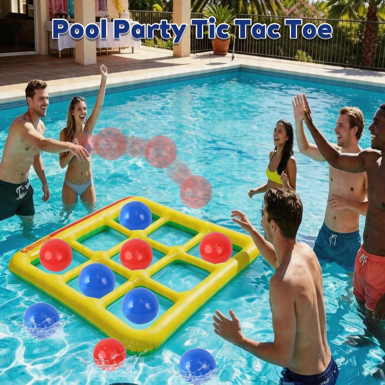 Tic Tac Toe Pool Toys Set, Floating Inflatable Toy with 10 Balls, Fun Water Game for Kids Teens Adults, Pool, Beach & Outdoor, 2-10 Players