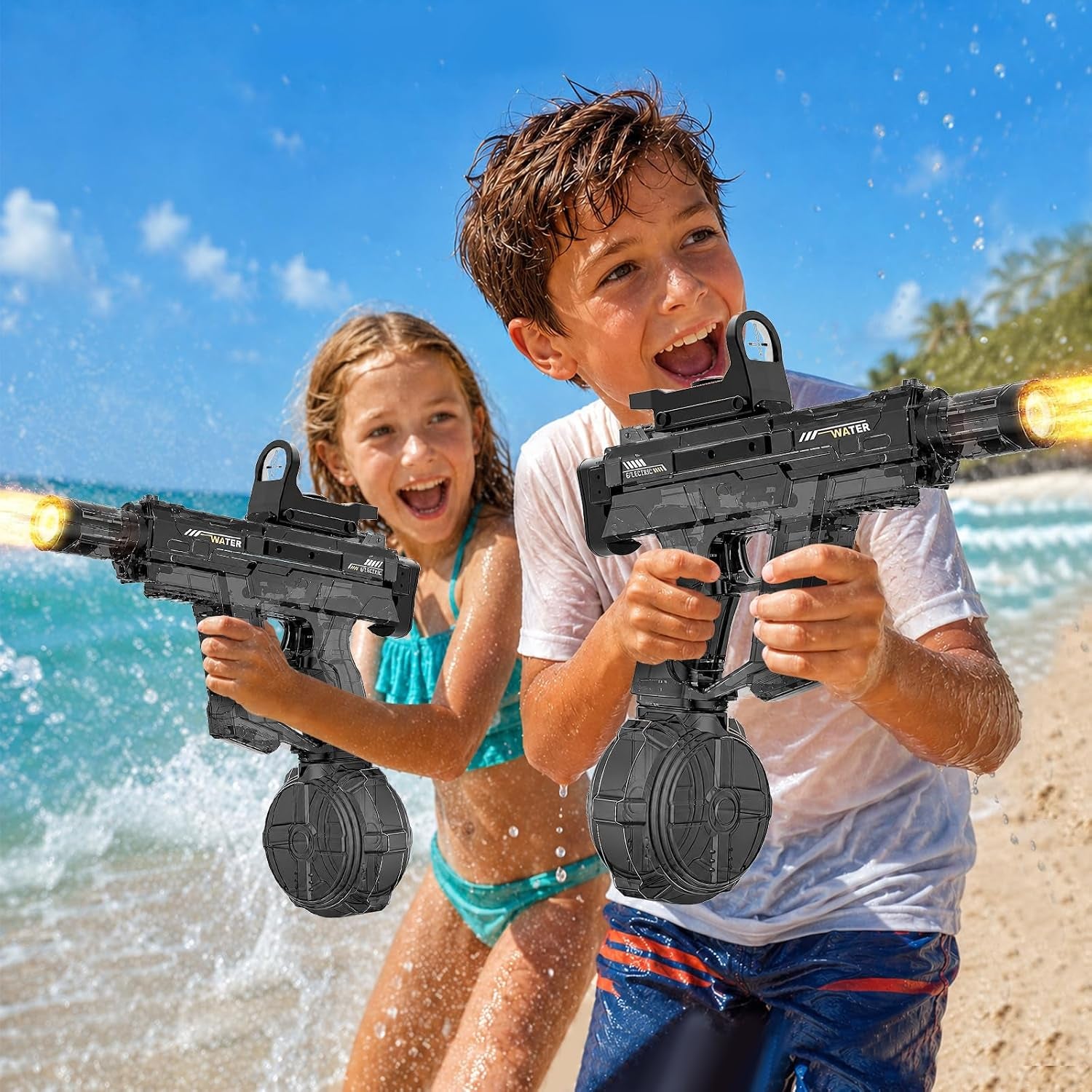 Electric Water Gun for Kids Adult, Automatic Squirt Pistol Guns with Large Capacity & 26-32FT Range, Rechargeable Watergun Toys for Pool, Beach, Backyard Summer Water Blaster Games, Black