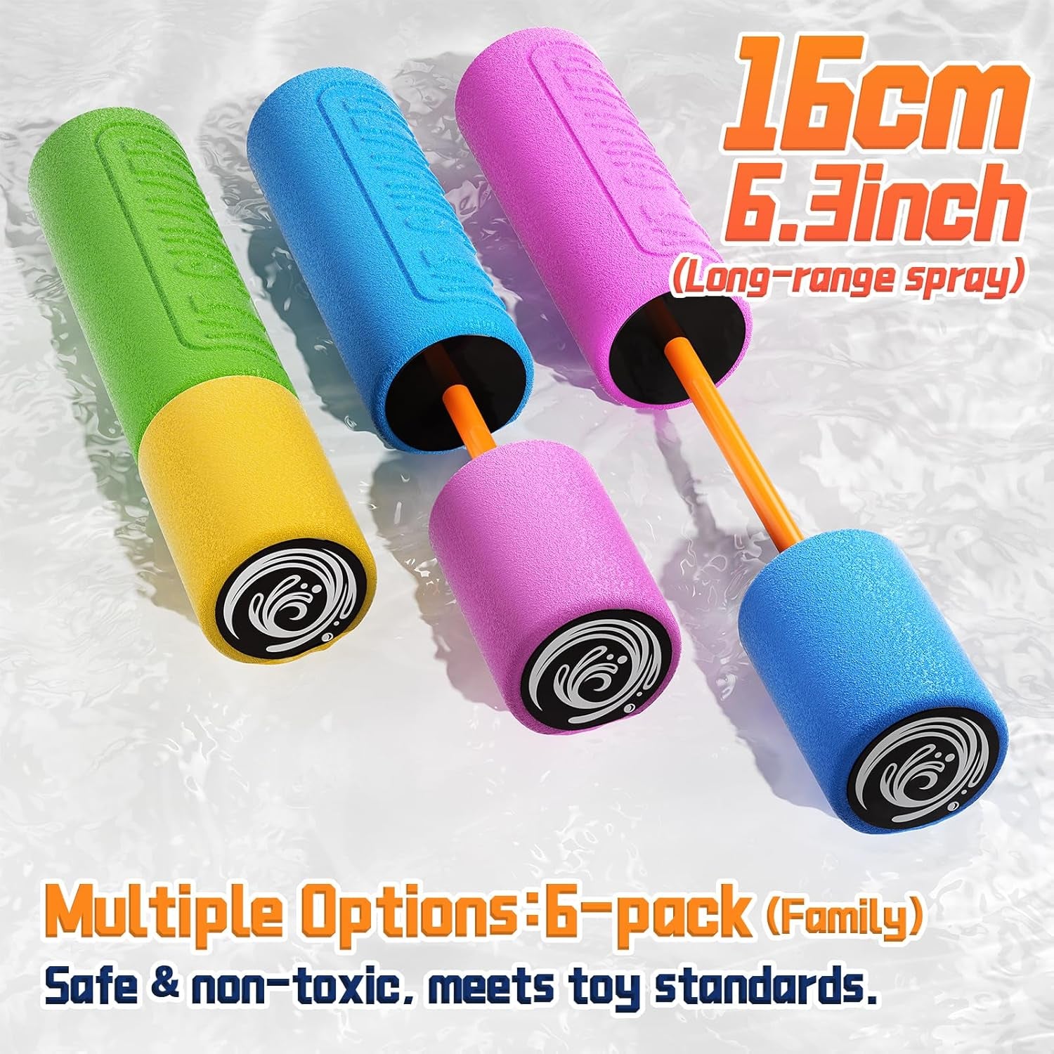 Water Guns for Kids Adults Toddler, High-Capacity Foam Squirt Gun Toy, Summer Fun Water Toys for Pool Outdoor Beach Games, Water Blaster for Ages 4-8 8-12 Boys Backyard Party Play (6.3" 6PCS)