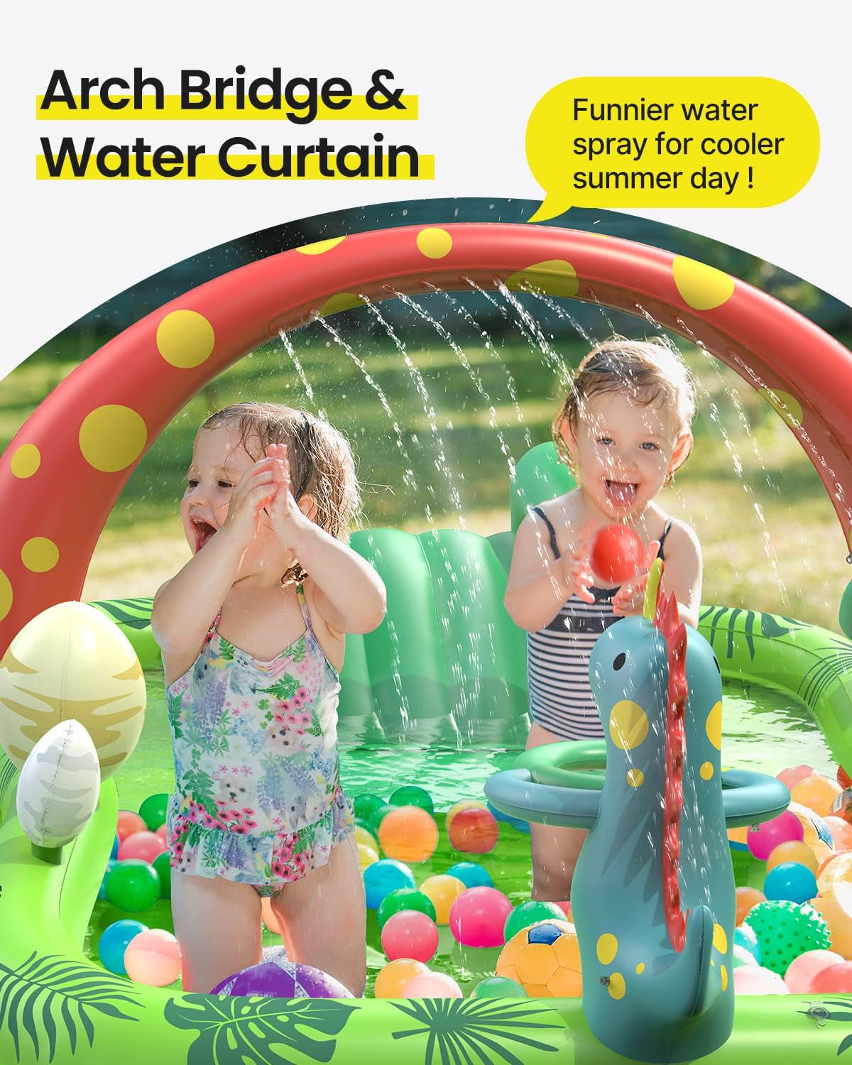 Inflatable Kids Pool,  Dino Planet Inflatable Play Center Kiddie Pool with Water Slide, Ultra Thick 97"X76"X41" Toddler Pool with Play Ball Hoop, for Backyard, Garden, Water Park, Ages 3+
