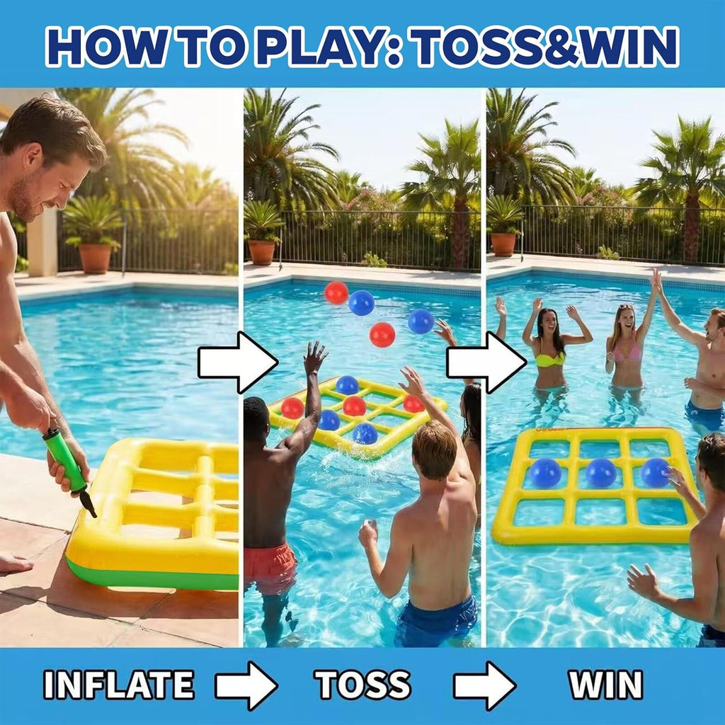 Tic Tac Toe Pool Toys Set, Floating Inflatable Toy with 10 Balls, Fun Water Game for Kids Teens Adults, Pool, Beach & Outdoor, 2-10 Players