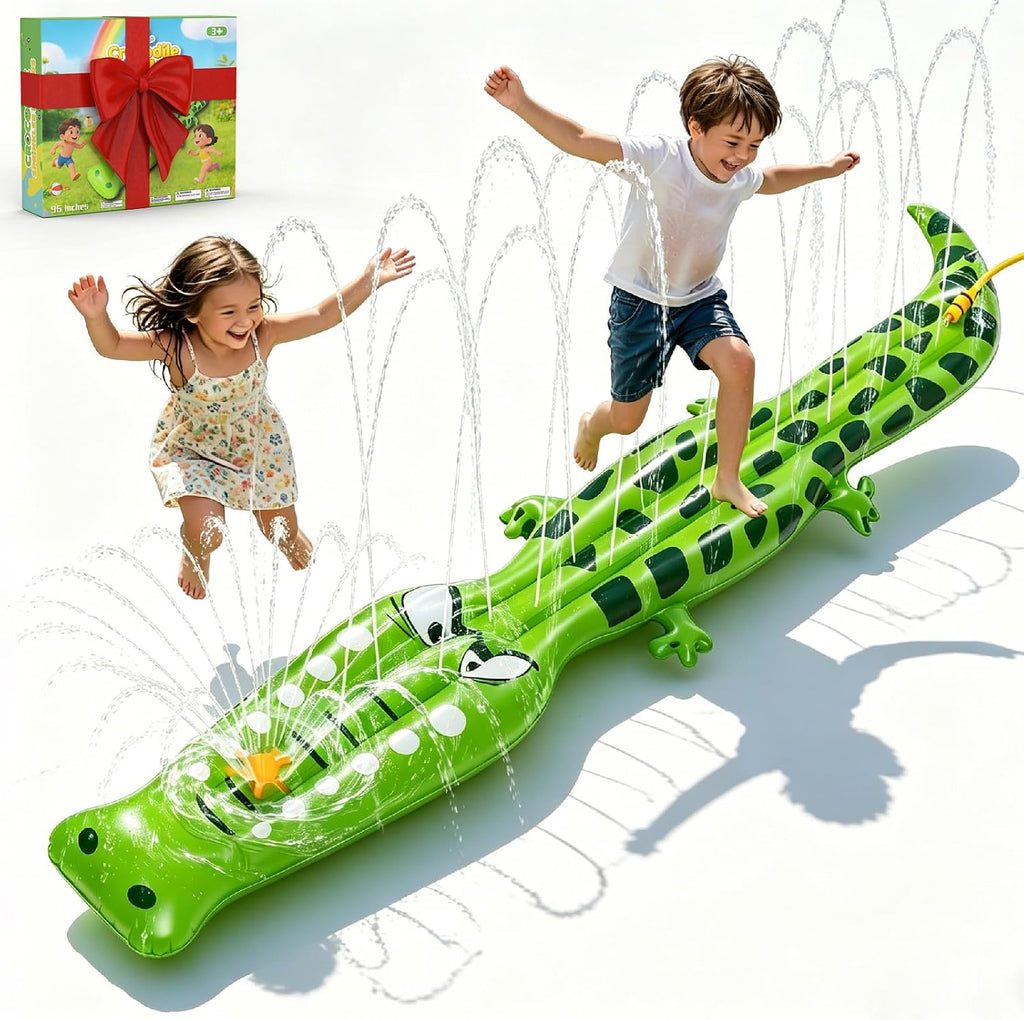 Water Sprinkler for Kids, 99"×15" Extra Large Crocodile Inflatable Kids Sprinkler, Durable Sprinkler Splash Pad for Ages 3 4 5 6 7 8 9, Outdoor Water Play Sprinklers for Boys, Girls and Dogs