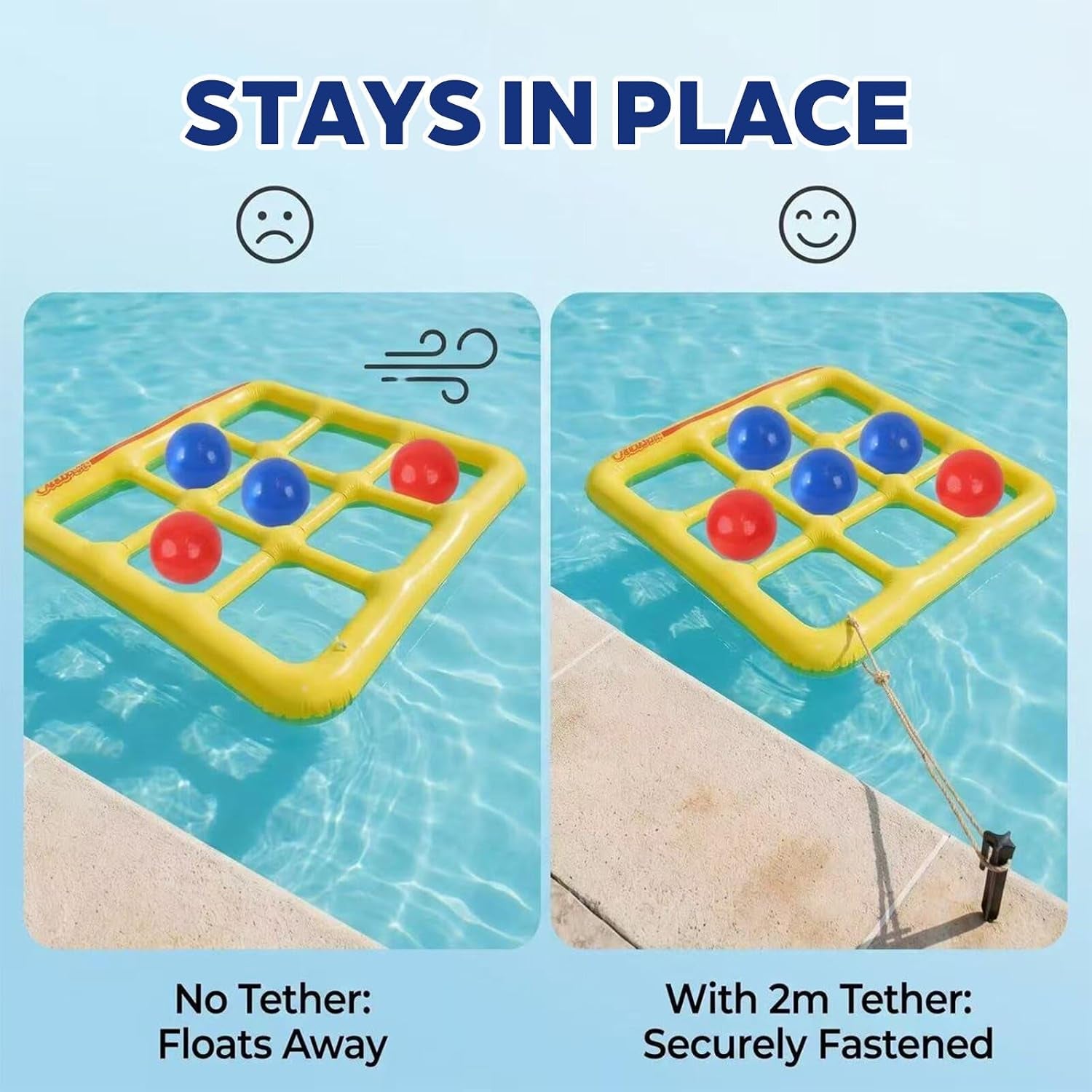 Tic Tac Toe Pool Toys Set, Floating Inflatable Toy with 10 Balls, Fun Water Game for Kids Teens Adults, Pool, Beach & Outdoor, 2-10 Players