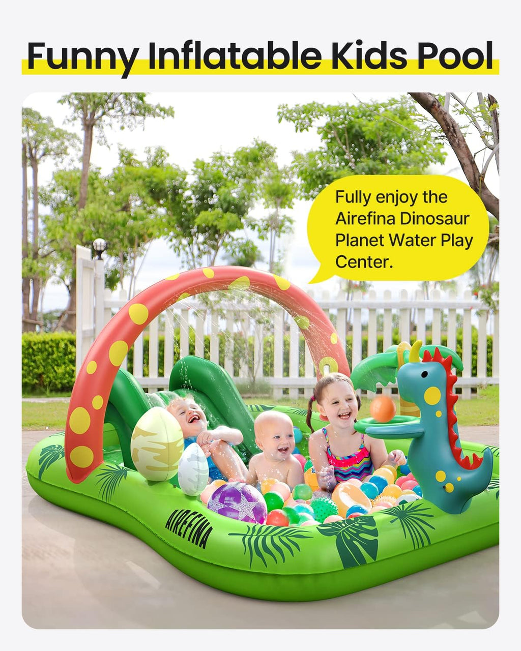 Inflatable Kids Pool,  Dino Planet Inflatable Play Center Kiddie Pool with Water Slide, Ultra Thick 97"X76"X41" Toddler Pool with Play Ball Hoop, for Backyard, Garden, Water Park, Ages 3+